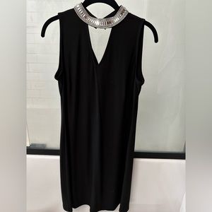 Women’s black dress with rhinestone neckline, size small